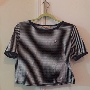 Black & White striped Crop Top w/ Alien logo